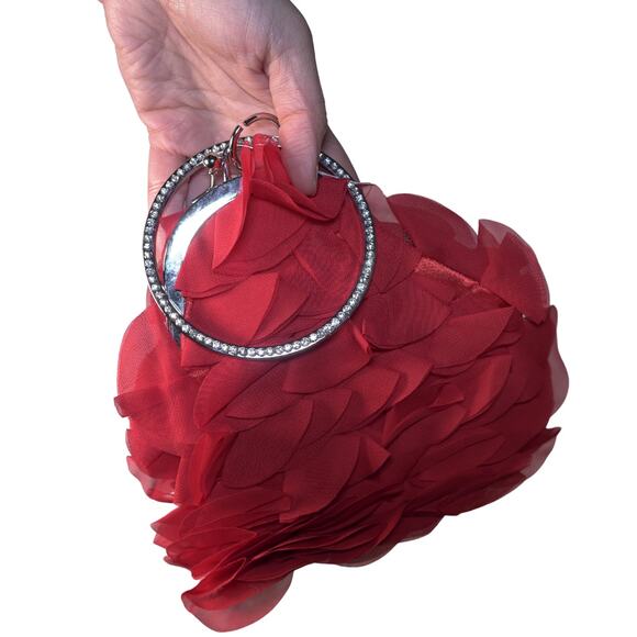 Red Rose Satin & Chiffon Mini Clutch Purse w/ Crystal Handle NWT Romanticcore - Picture 1 of 6